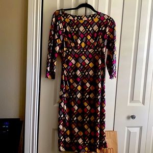 Multicolor Diane Bon Furstenberg midi dress with boat neck and 3/4 sleeves